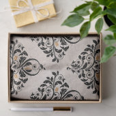 Schwarzer Floral Damask auf Tan Decoupage Seidenpapier (Geschenk)