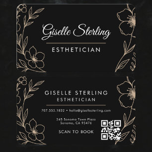 Schwarzer Floral Esthetiker QR Code Visitenkarte