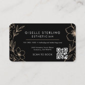 Schwarzer Floral Esthetiker QR Code Visitenkarte (Rückseite)