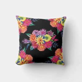 Schwarzer Floral Fiesta mexikanische Blume Katzenp Kissen