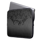 Schwarzer Floral Lace grau Metallic Hintergrund Laptopschutzhülle (Vorderseite Links)