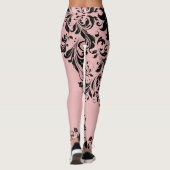Schwarzer Floral Spitz Rosa Hintergrund Leggings (Rückseite)
