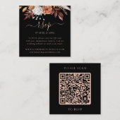 Schwarzer floraler Herbst-Hochzeitswebsite QR-Code Begleitkarte (Vorne/Hinten)