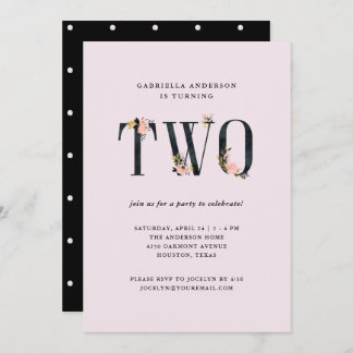 Schwarzer Florentext auf Rosa | Zweite Geburtstags Einladung
