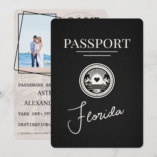Schwarzer Florida Reisepass Save The Date (Vorne/Hinten)