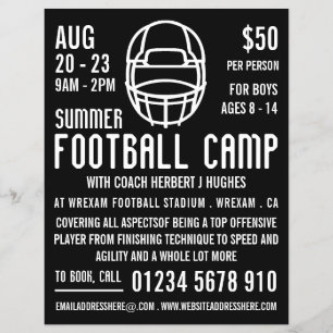 Schwarzer Footballhelm, Werbung für Footballcamp  Flyer