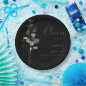 Schwarzer formaler Minimal-Eukalyptus-Cheers Hochz Pappteller (Party)