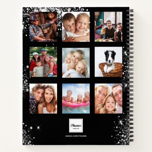 Schwarzer Foto Collage Monogramm Glitzer Notizblock (Rückseite)