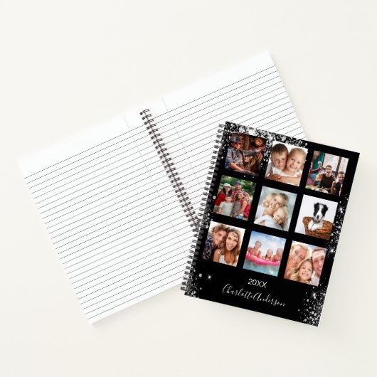Schwarzer Foto Collage Monogramm Glitzer Notizblock (Innenseite)
