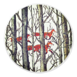 Schwarzer Fox Foxes Forest Woodland Drawing Pull Keramikknauf
