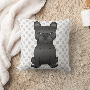Schwarzer Französische Bulldogge / Frenchie Cartoo Kissen