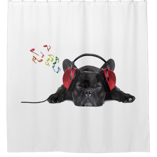 Schwarzer französischer Bulldog, der zu Seinen Pun Duschvorhang (Vorderseite)