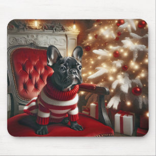 Schwarzer Französischer Bulldogge auf antikes Stuh Mousepad