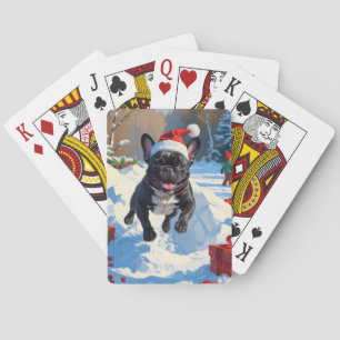 Schwarzer Französischer Bulldogge Weihnachten Fest Spielkarten