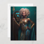 Schwarzer Frauenkrieger mit lionischer Fantasie Postkarte (Vorne/Hinten)
