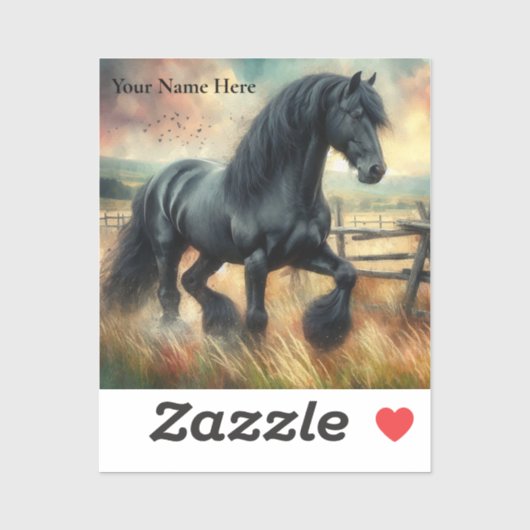 Schwarzer Fresischer Pferdeweiden Rustikaler Zaun Aufkleber (Blatt)