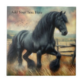 Schwarzer Fresischer Pferdeweiden Rustikaler Zaun Fliese (Vorderseite)