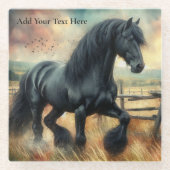 Schwarzer Fresischer Pferdeweiden Rustikaler Zaun Glasuntersetzer (Vorderseite)