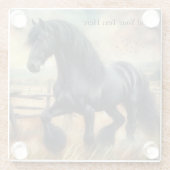 Schwarzer Fresischer Pferdeweiden Rustikaler Zaun Glasuntersetzer (Rückseite)