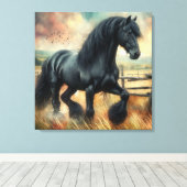 Schwarzer Fresischer Pferdeweiden Rustikaler Zaun Leinwanddruck (Insitu (Holzboden))