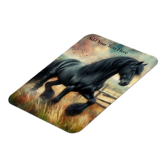 Schwarzer Fresischer Pferdeweiden Rustikaler Zaun Magnet (Linke Seite)