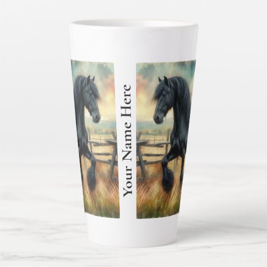 Schwarzer Fresischer Pferdeweiden Rustikaler Zaun Milchtasse (Vorderseite)