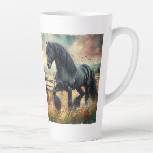 Schwarzer Fresischer Pferdeweiden Rustikaler Zaun Milchtasse (Rechts)