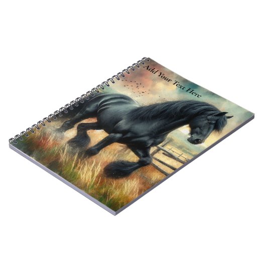 Schwarzer Fresischer Pferdeweiden Rustikaler Zaun Notizblock (Linke Seite)