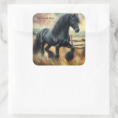 Schwarzer Fresischer Pferdeweiden Rustikaler Zaun Quadratischer Aufkleber (Tasche)