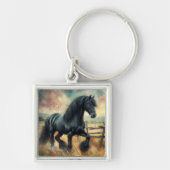 Schwarzer Fresischer Pferdeweiden Rustikaler Zaun Schlüsselanhänger (Vorne)