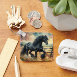 Schwarzer Fresischer Pferdeweiden Rustikaler Zaun Schlüsselanhänger