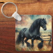 Schwarzer Fresischer Pferdeweiden Rustikaler Zaun Schlüsselanhänger (Vorderseite)
