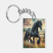 Schwarzer Fresischer Pferdeweiden Rustikaler Zaun Schlüsselanhänger (Vorderseite links)