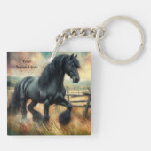 Schwarzer Fresischer Pferdeweiden Rustikaler Zaun Schlüsselanhänger (Rückseite)