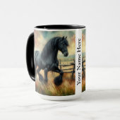 Schwarzer Fresischer Pferdeweiden Rustikaler Zaun Tasse (Vorderseite Links)