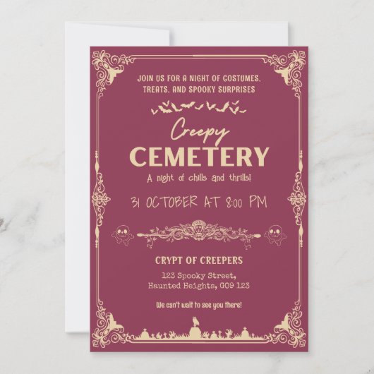 Schwarzer Friedhof mit Pfirsichfarben-Orange Einladung (Vorderseite)