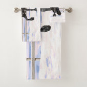 Schwarzer Friesian Draft Horse Trott in Snow Badhandtuch Set (Insitu)