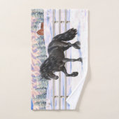 Schwarzer Friesian Draft Horse Trott in Snow Badhandtuch Set (Handtuch)