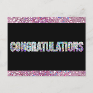 Schwarzer funkelnder Glitzer Silber Glückwunsch Postkarte