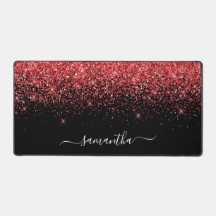 Schwarzer funkelnder roter Glitter eleganter Name Schreibtischunterlage