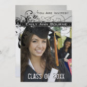 Schwarzer Funky eleganter Wirbels-Abschluss laden Einladung (Vorne/Hinten)