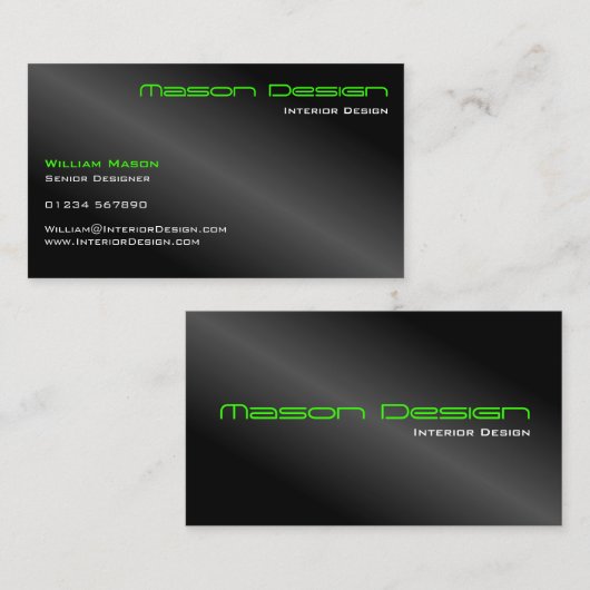 Schwarzer Fußboden und grüne minimalistische Visit Visitenkarte (Vorne/Hinten)