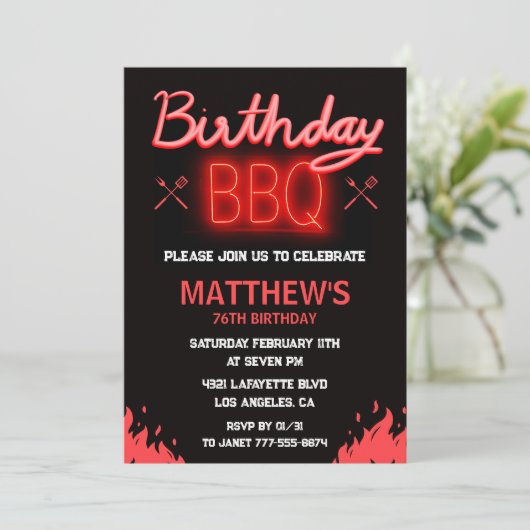 Schwarzer Garten Grillen 76. Geburtstag Einladung (Stehend Vorderseite)