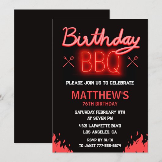 Schwarzer Garten Grillen 76. Geburtstag Einladung (Vorne/Hinten)