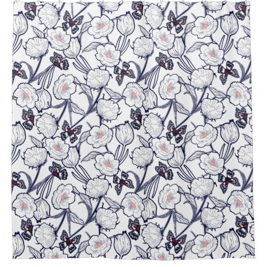 Schwarzer Garten mit Blumen Duschvorhang (Vorderseite)