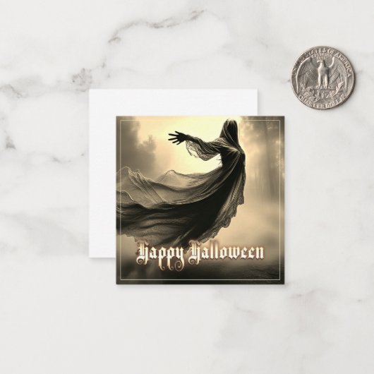 Schwarzer Geist in Höllscape - Halloween Mitteilungskarte (Vorderseite/Rückseite Beispiel)