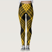 Schwarzer gelber Trendy diagonaler Tartan kariert Leggings (Vorderseite)
