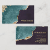 *~* Schwarzer Geode Aquamariner Moss Agate Gold Gl Visitenkarte (Vorne/Hinten)