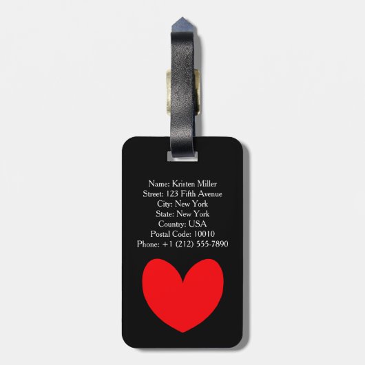 Schwarzer Gepäckträger mit rotem Herzen Gepäckanhänger (Rückseite vertikal)
