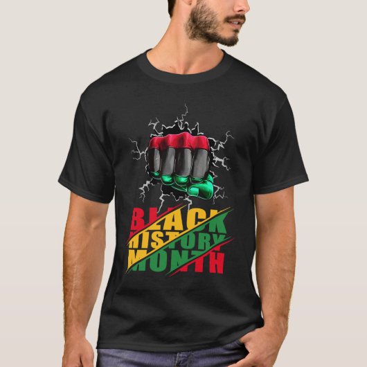 Schwarzer Geschichtsmonat BHM Afro Stolz Handfaust T-Shirt (Vorderseite)